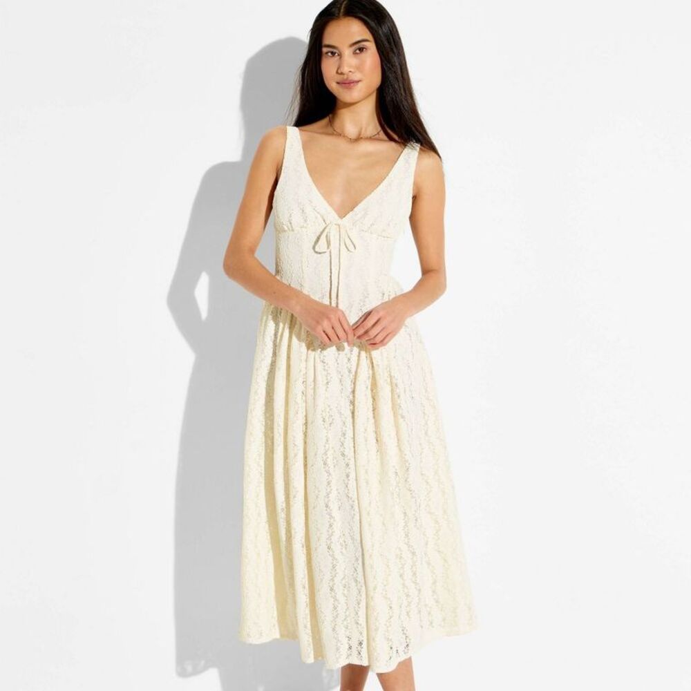 Women's Midi Lace Basque Empire Waist Dress - Wild Fable Cream M